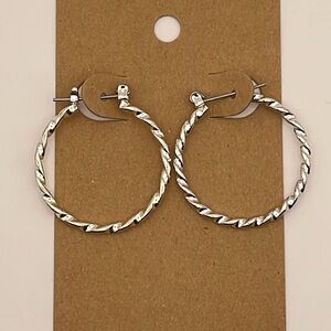 Silver Toned Spiral Circle Hoop Earrings (F64)